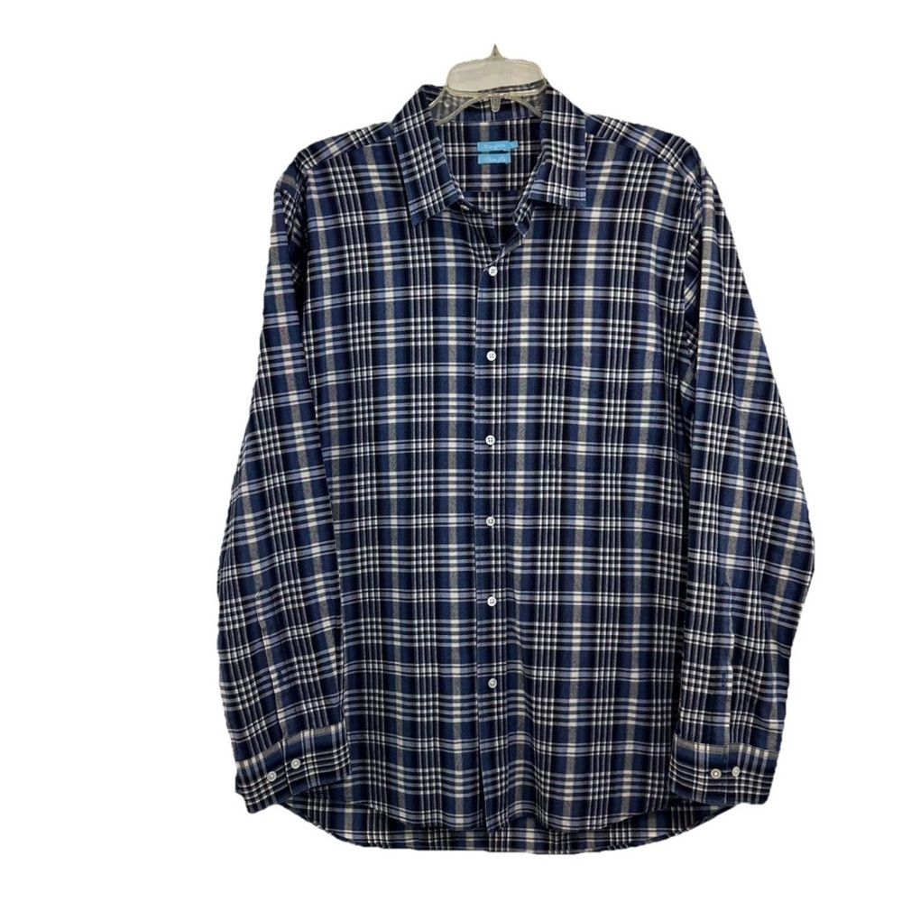 J McLaughlin Shirt Mens XL Trim Fit Blue Plaid Long Sleeve Cotton Button Down
